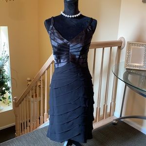 Adrianna Papell Satin and Shear Dress with Scallop Bottom Size 12